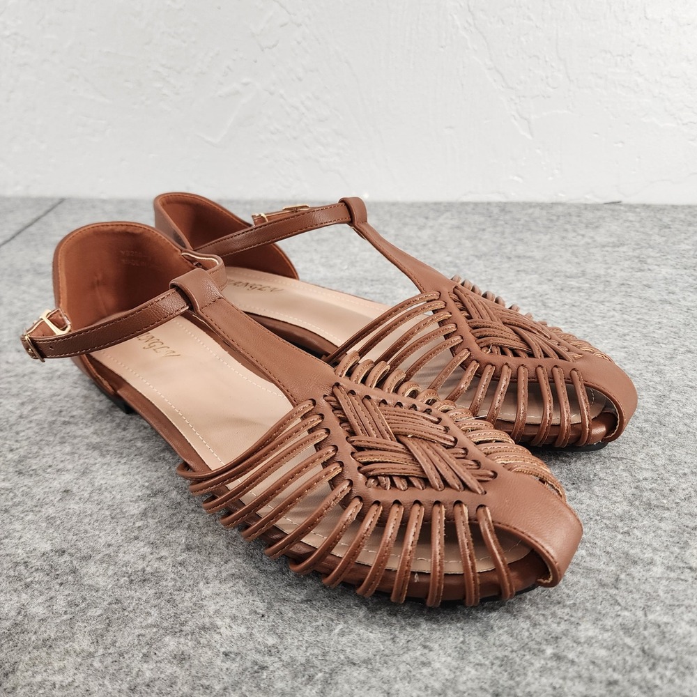 Woven Huarache‎ T-Strap Flat Sandals Brown Boho Summer Womens 10